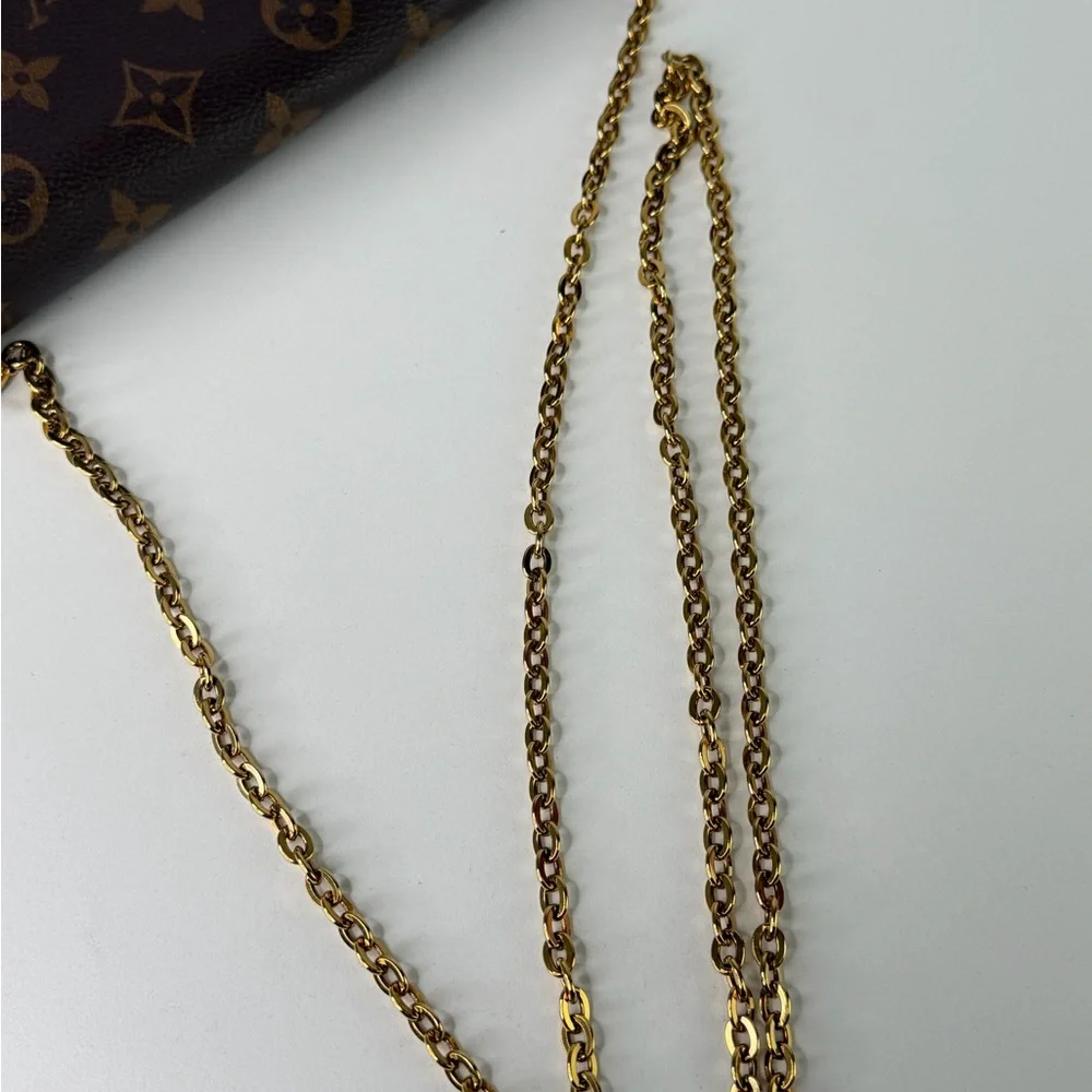 Authentic Louis Vuitton Monogram Pochette Felicie Chain Wallet Fuchsia Pink